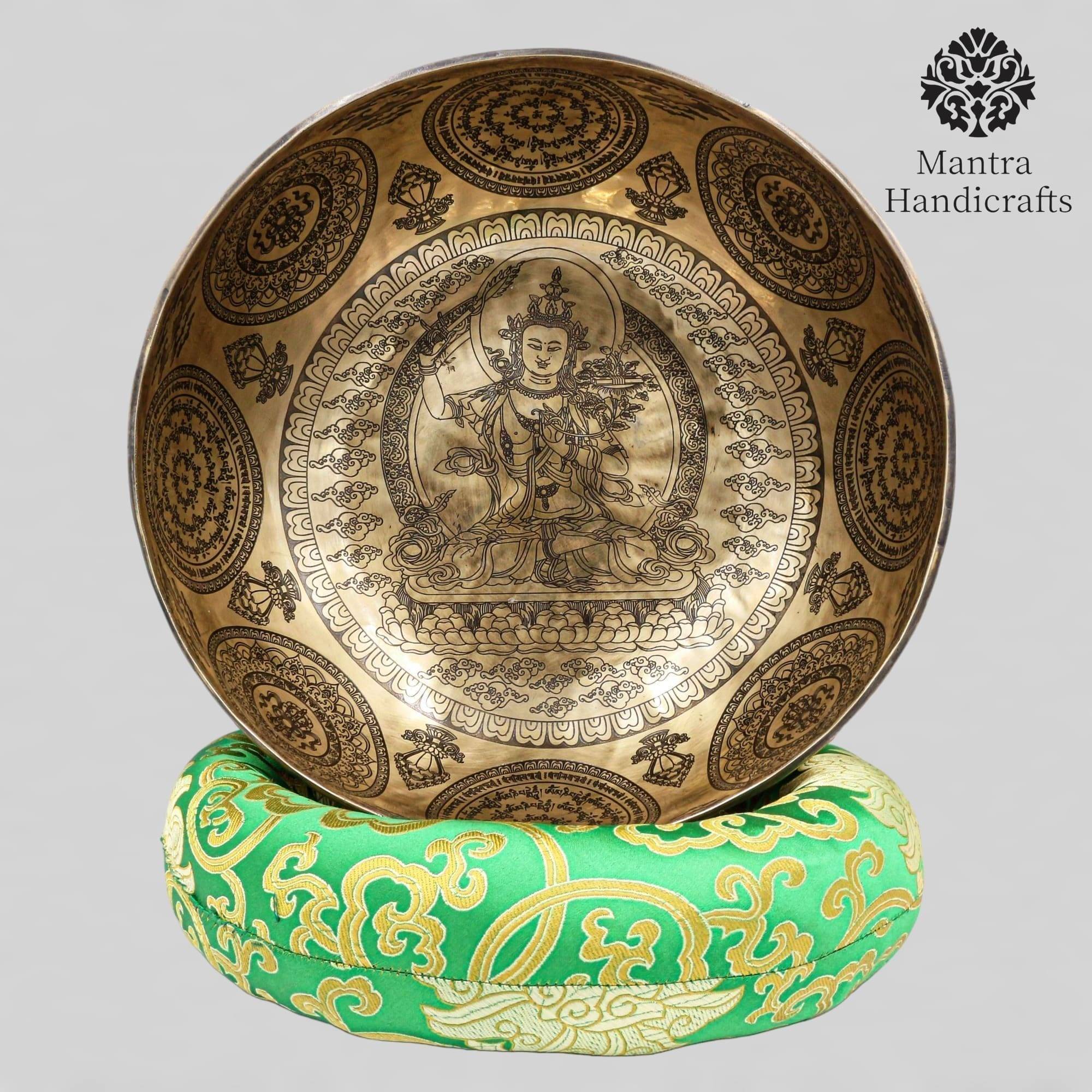 Handmade Tibetan Singing Bowl With Premium Carving of Manjushri