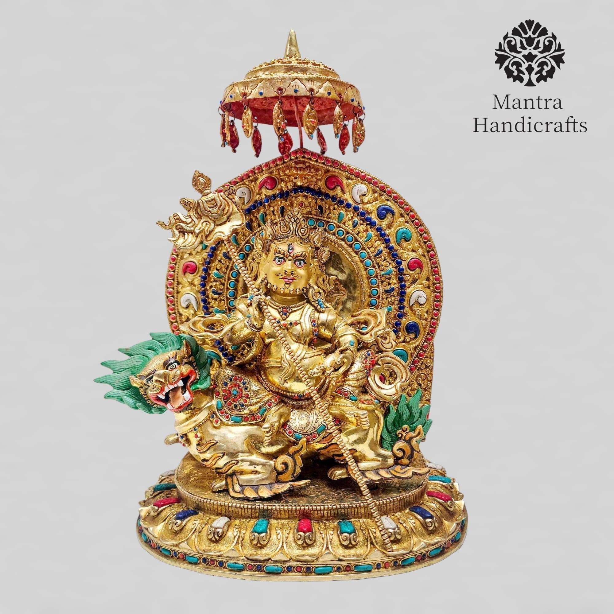 Tibetan Statue of Singha Kuber | Jambhala Namtose On Throne