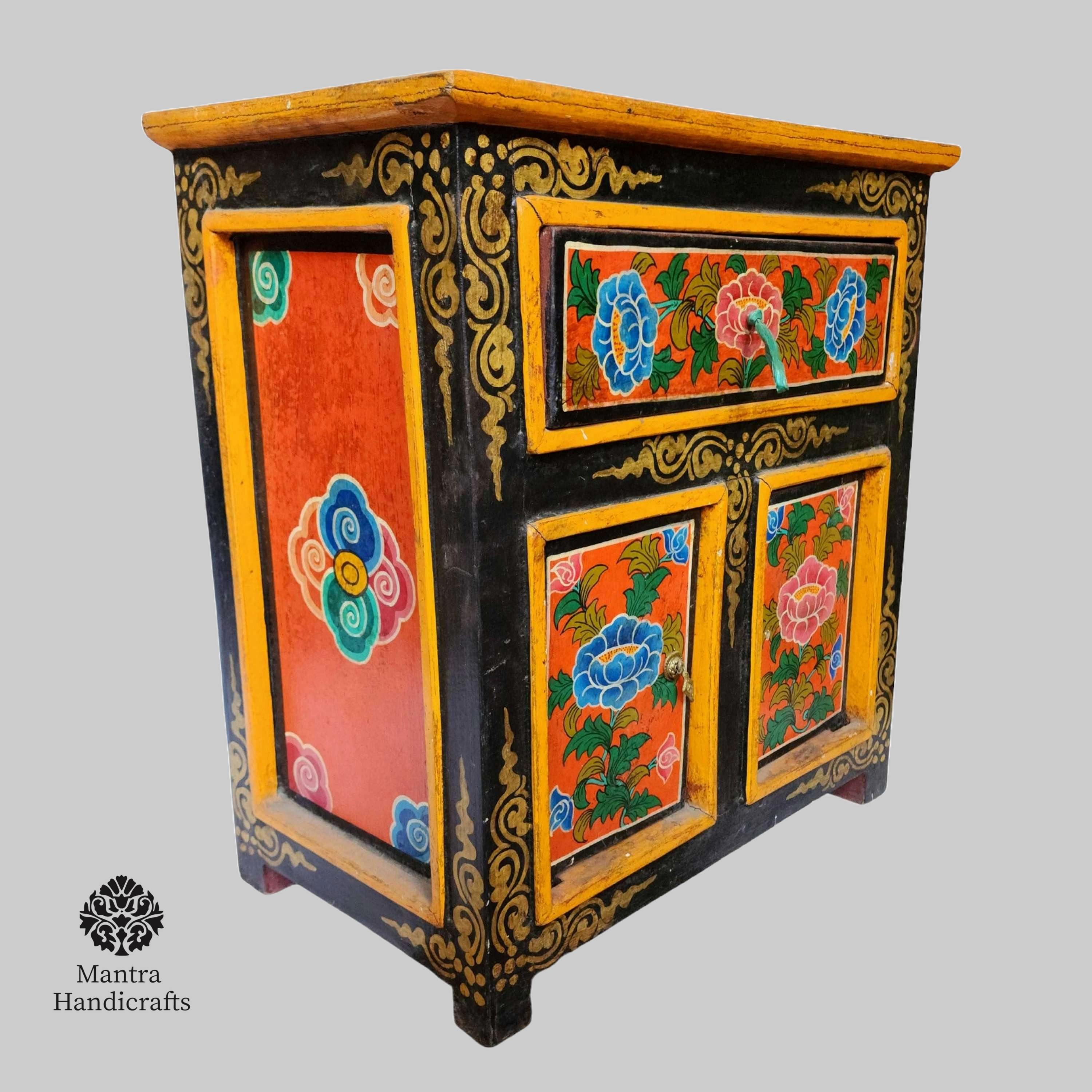 Tibetan Cabinet with Drawer & Double Doors - Handcrafted Furniture