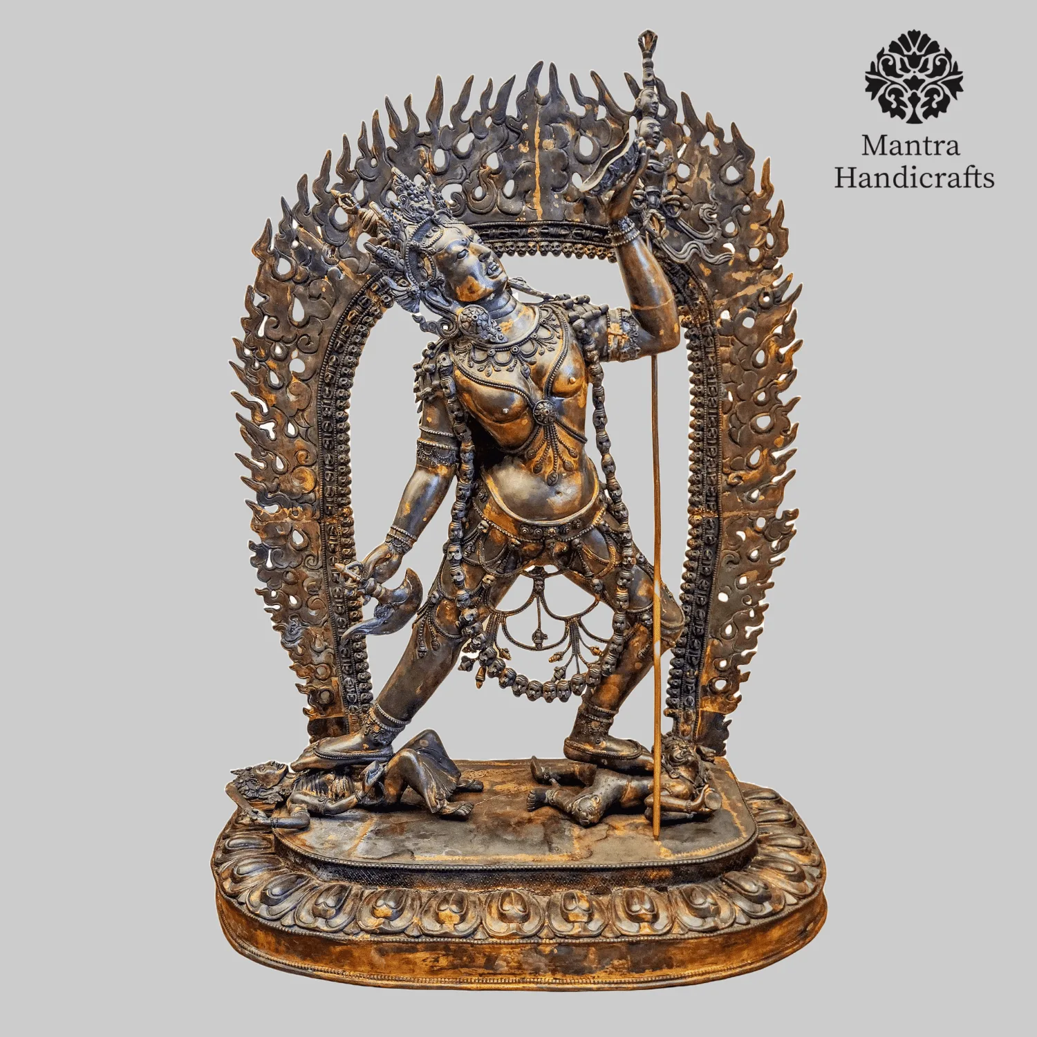 Buddhist Handmade Vajrayogini Statue, Chocolate Oxidized, and Antique Finishing with Additional Carving