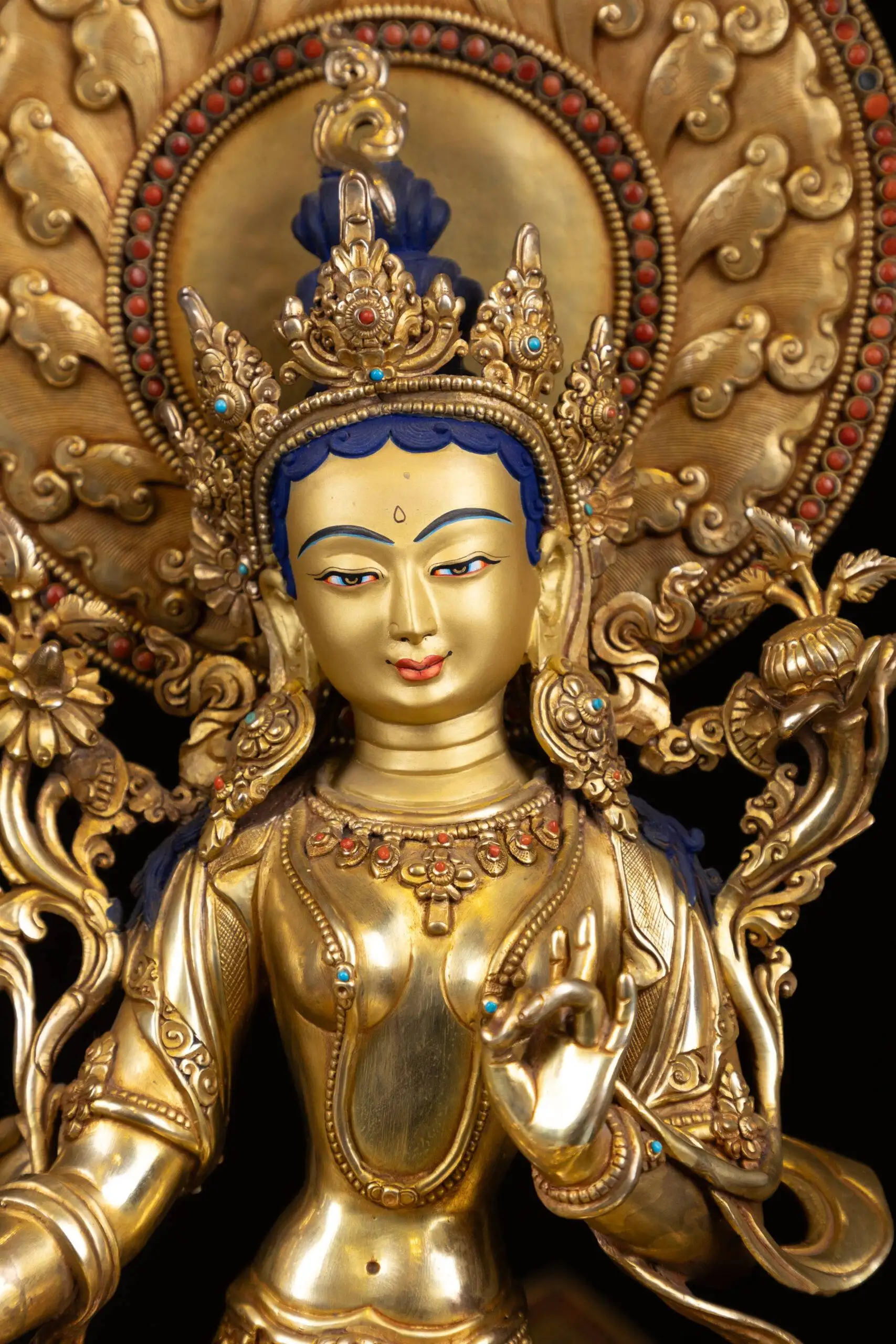 Green Tara Statue With Crown