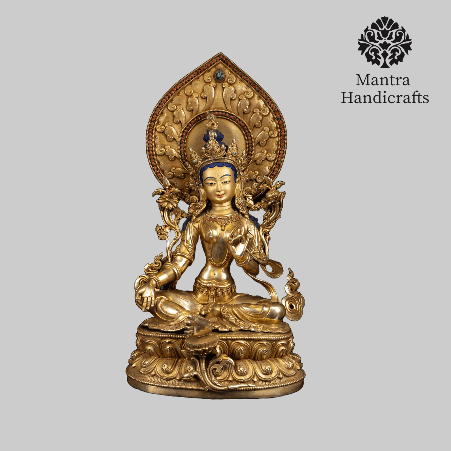 Green Tara Statue With Crown