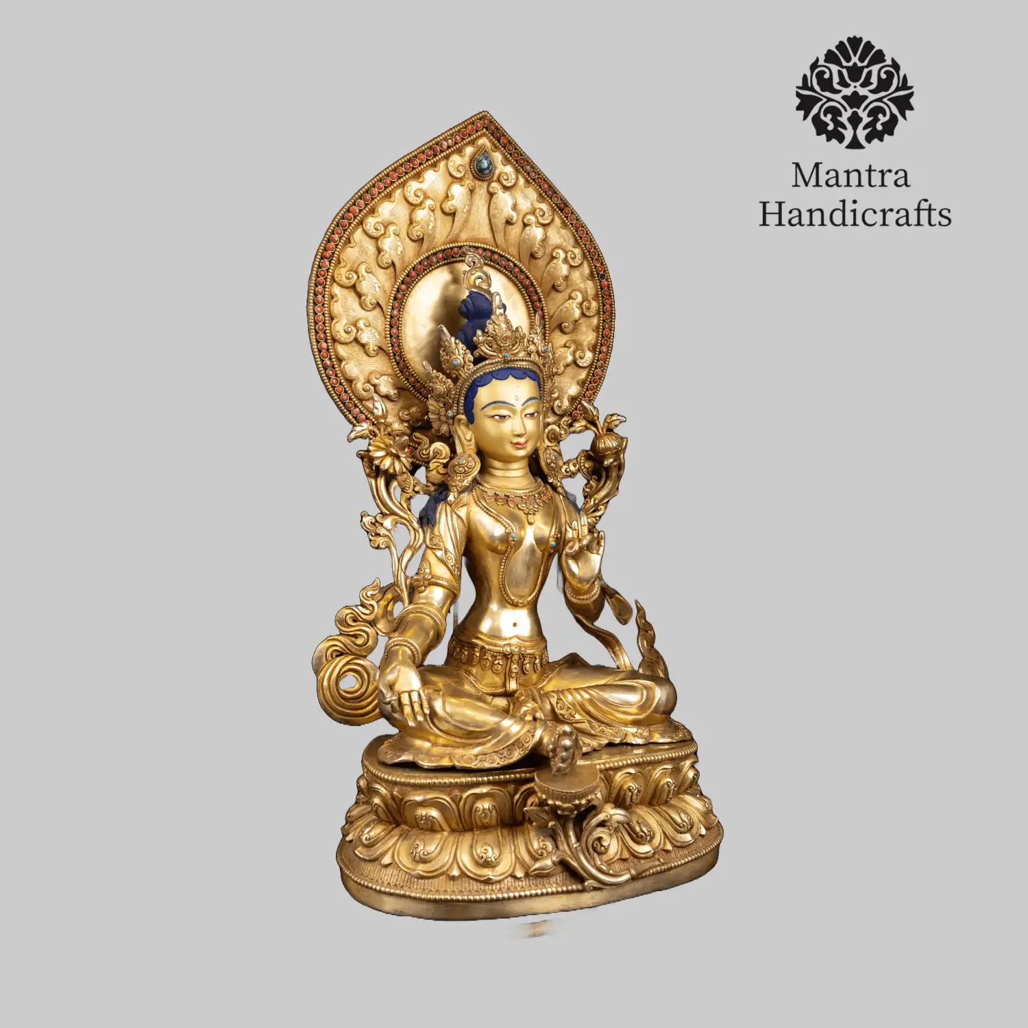 Green Tara Statue With Crown