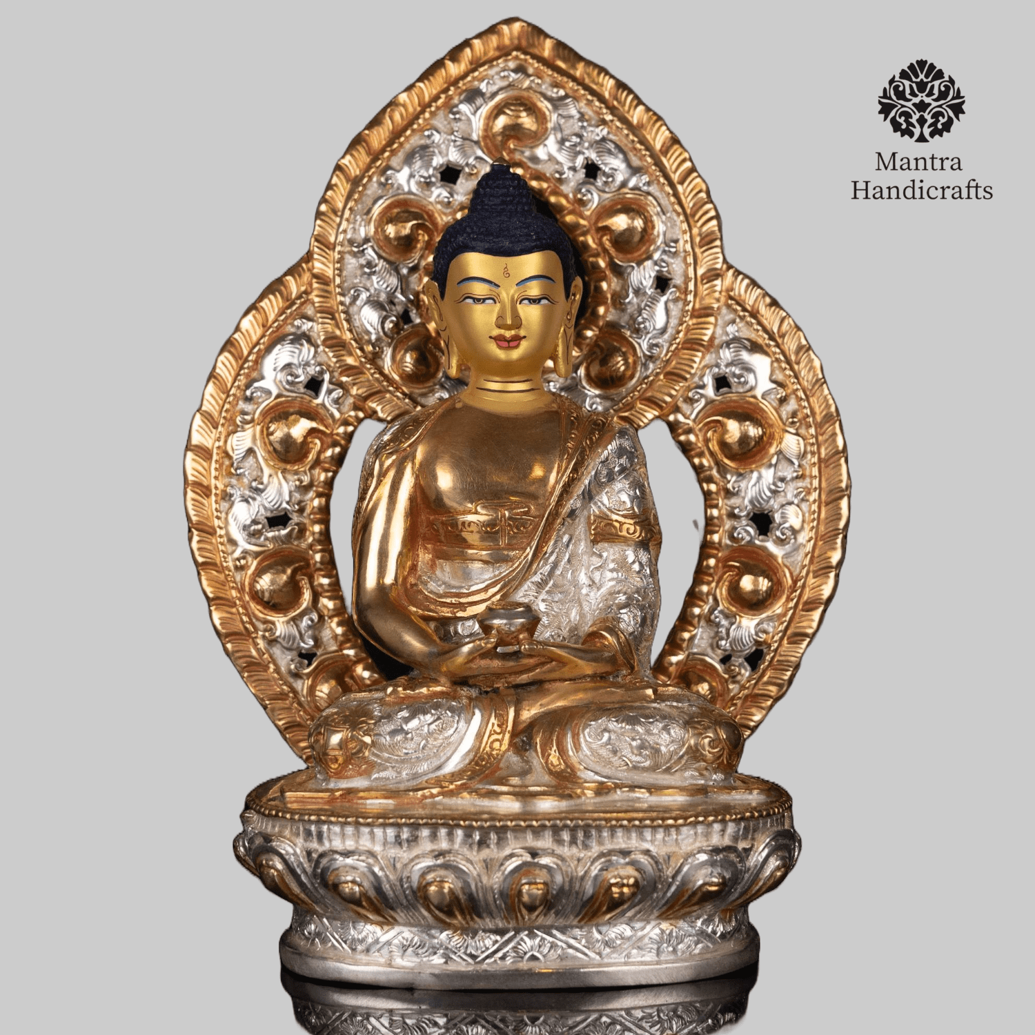 Amitabha Buddha Silver-Gold Plated Statue