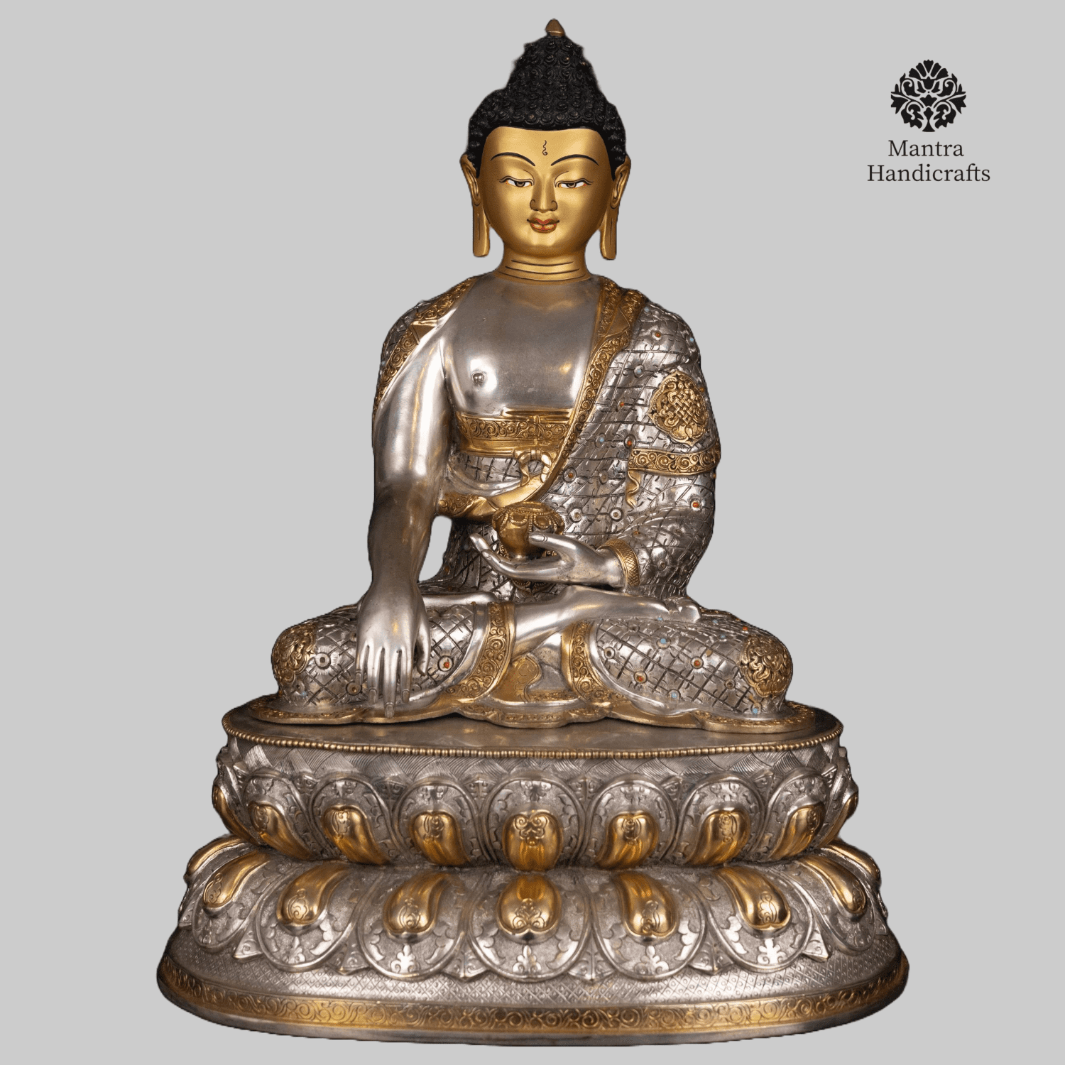 Shakyamuni Buddha Statue | 24K Gold and Silver Plating