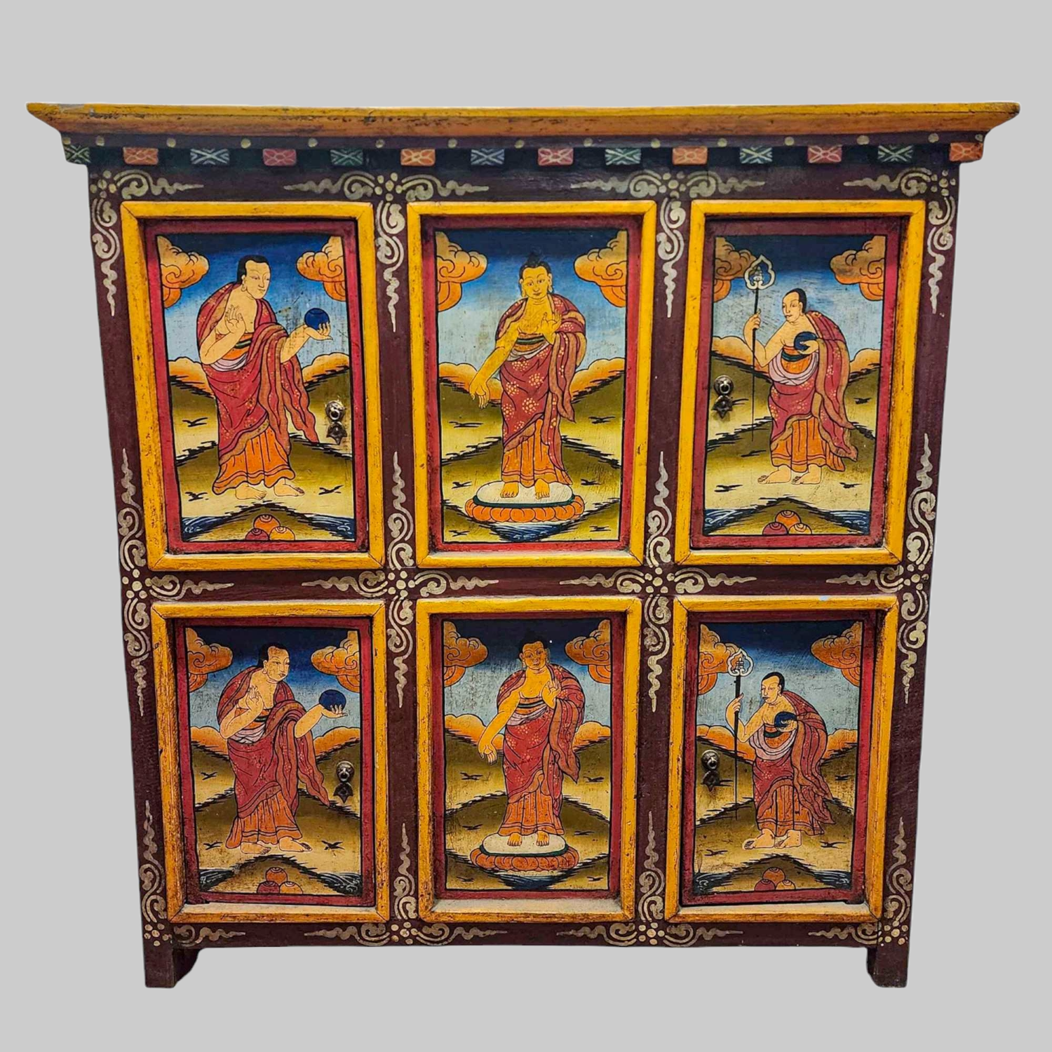 Tibetan Cabinet with Four Doors | Hand painted with Thangka Colors | Handmade in Nepal