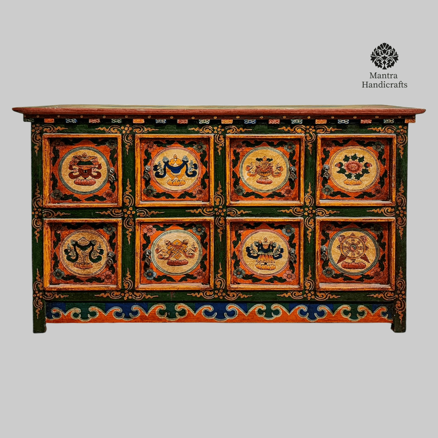 Ashtamangala Handpainted Cabinet | Two Drawers & Two Doors