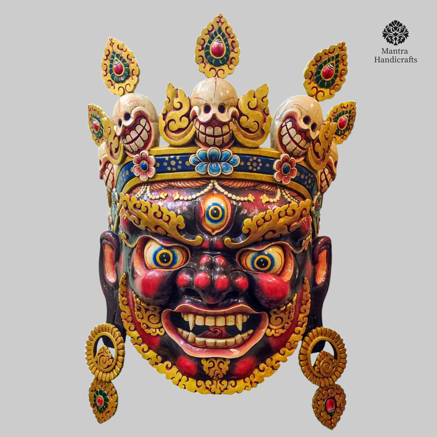 Handcrafted Bhairav Wooden Mask | Unique Wall Decor