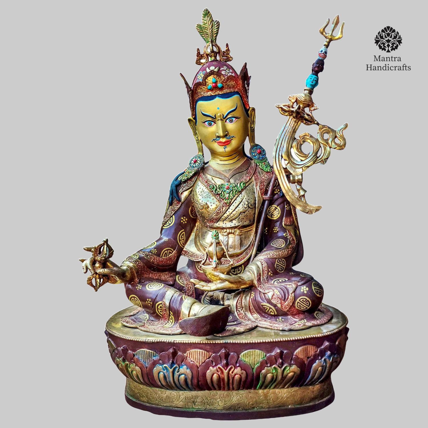 Padmasambhava Statue | 24K Gold Plated, Chocolate Oxidized