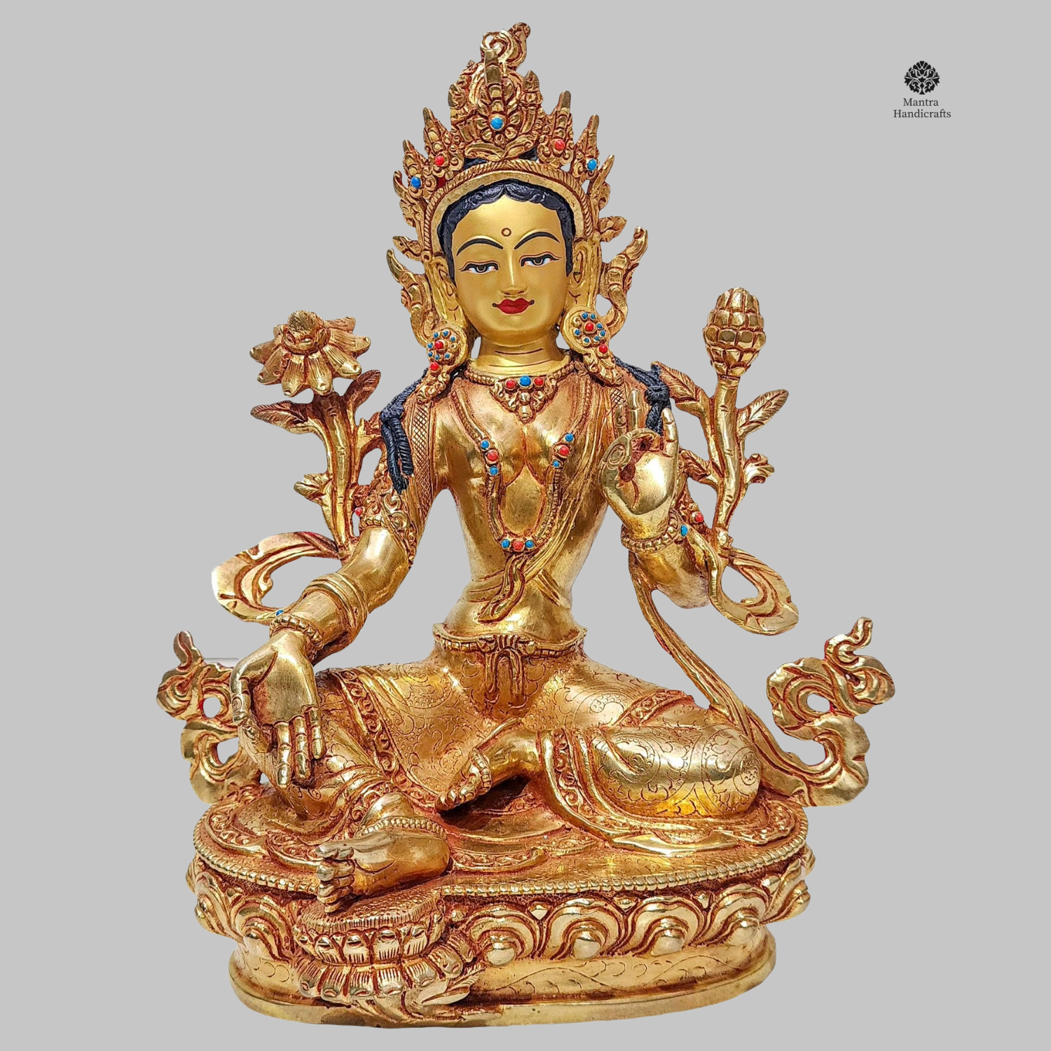 Green Tara Statue | 24K Gold Gilded Buddhist Deity