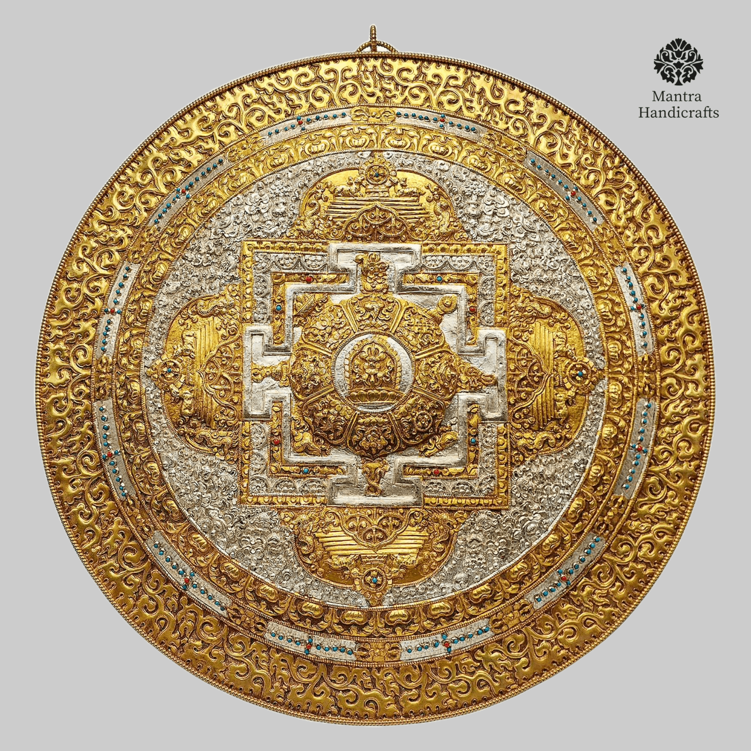 Gold-Plated Tibetan Calendar Mandala Metal Wall Hanging