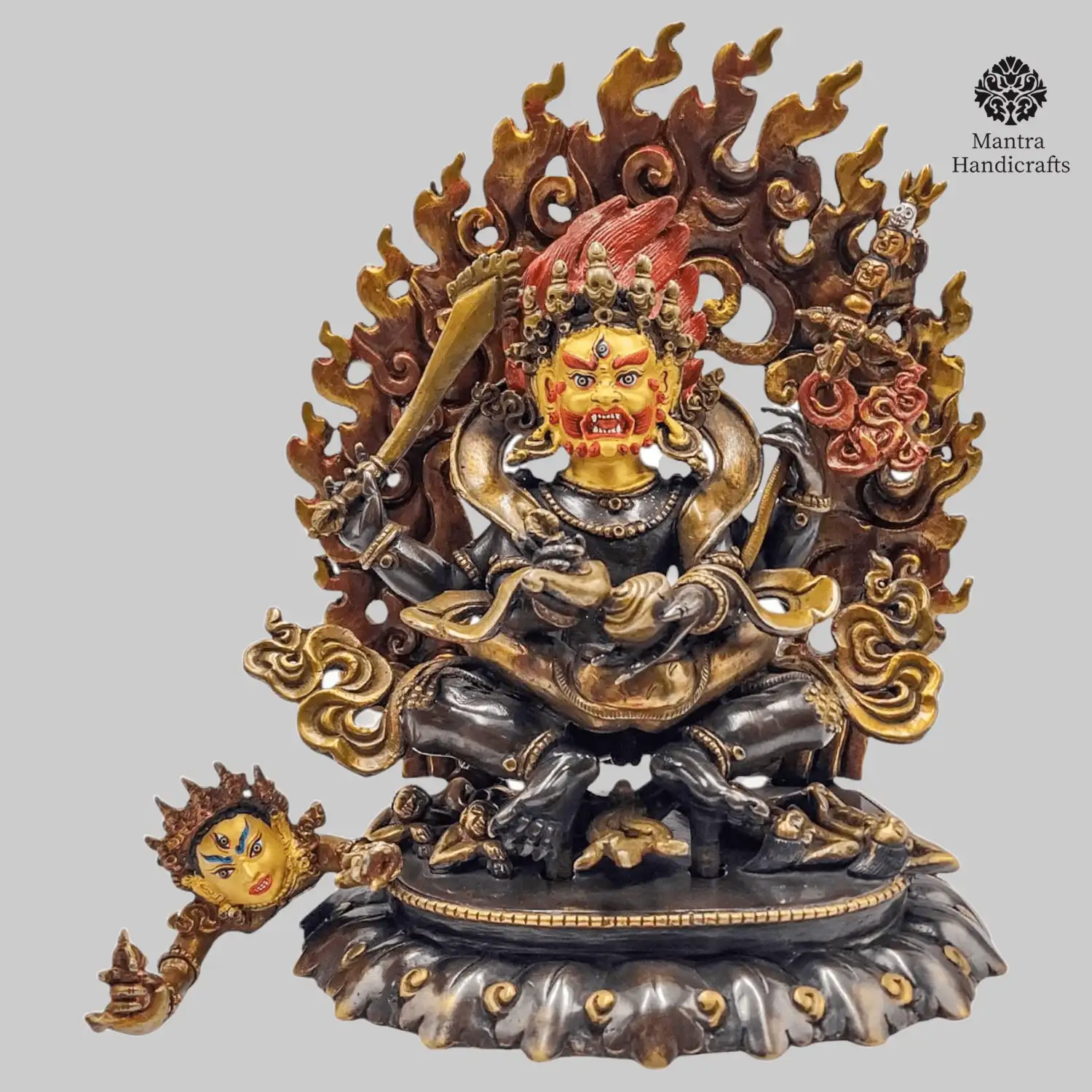 Mahakala 4 Armed Statue | Chocolate Oxidized with Painted Face