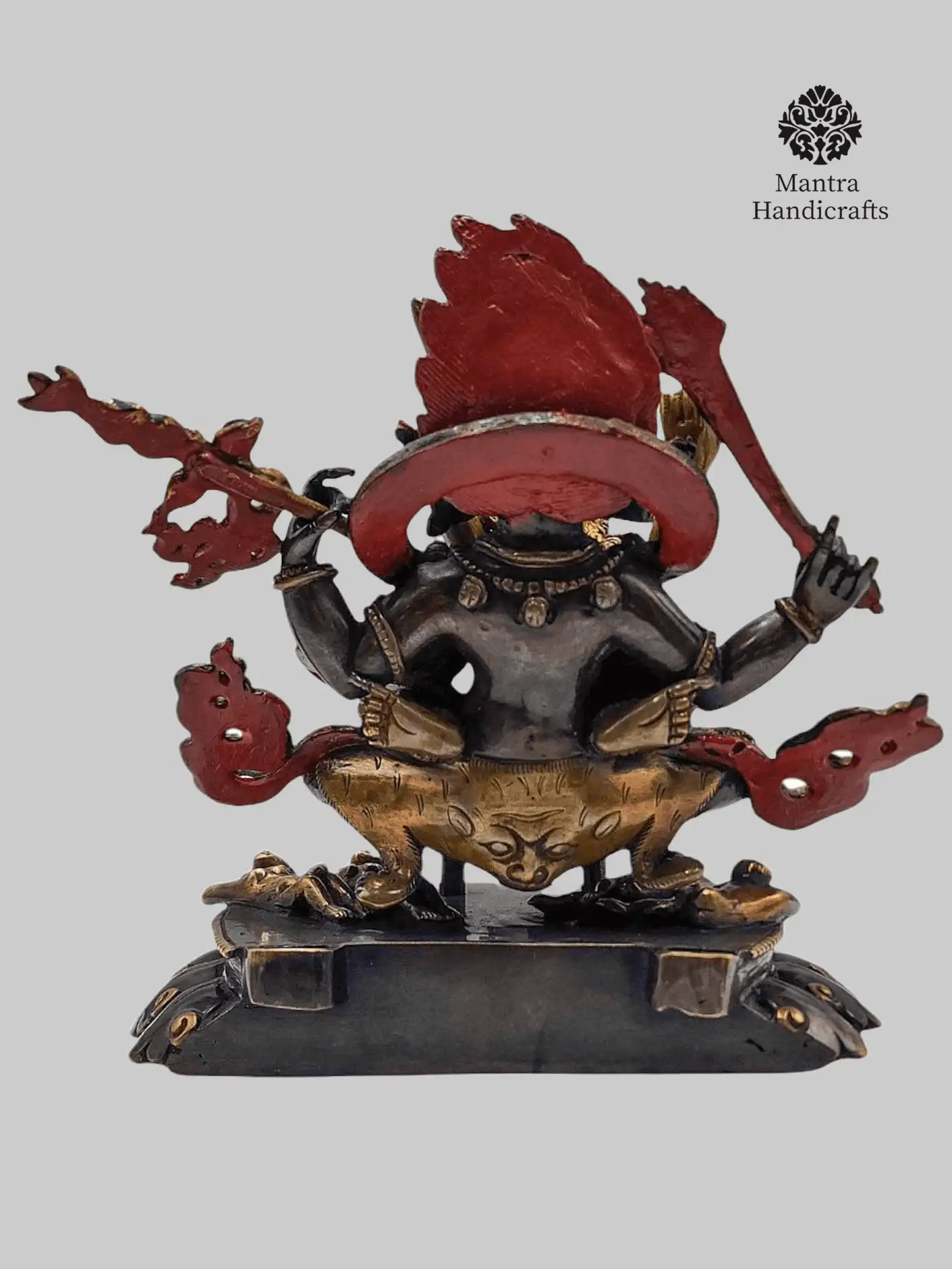 Mahakala 4 Armed Statue | Chocolate Oxidized with Painted Face