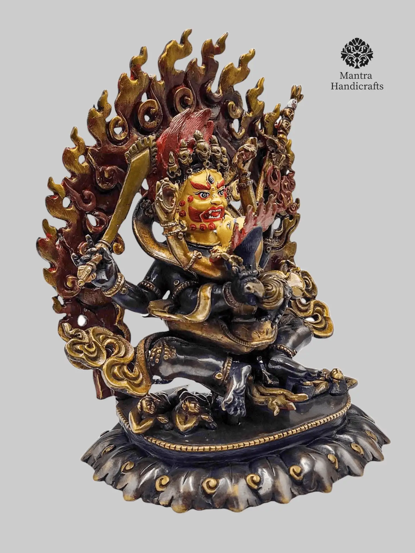 Mahakala 4 Armed Statue | Chocolate Oxidized with Painted Face