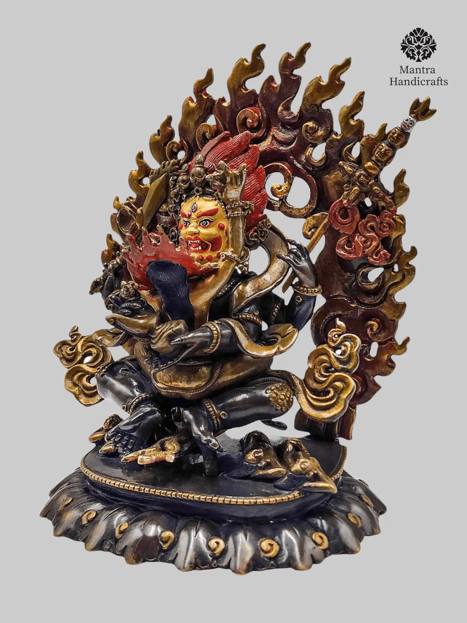 Mahakala 4 Armed Statue | Chocolate Oxidized with Painted Face