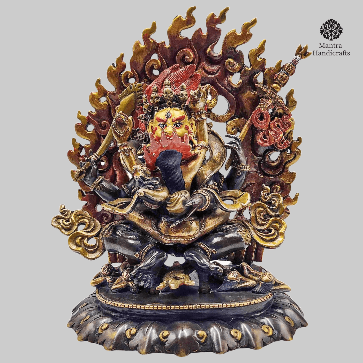 Mahakala 4 Armed Statue | Chocolate Oxidized with Painted Face