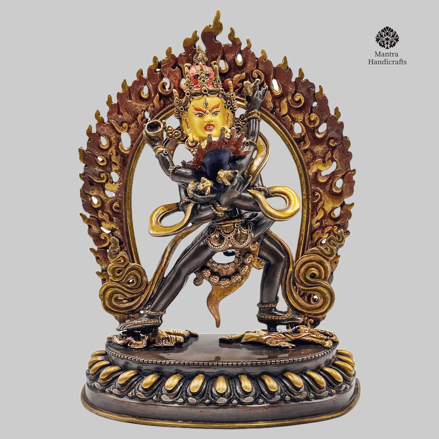 Chakrasamvara Statue | Chocolate Oxidized & Gold Painted Face