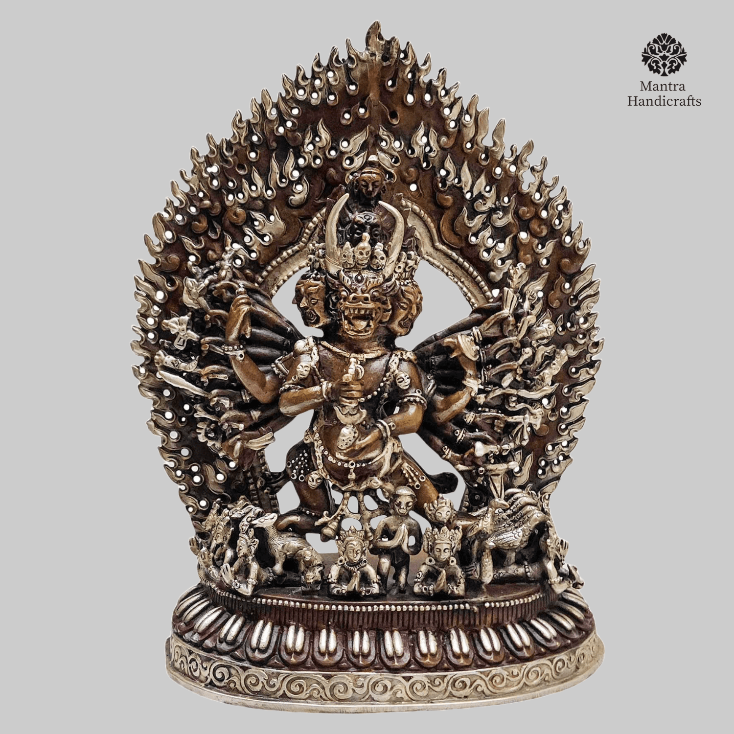 Yamantaka Statue | Handmade Buddhist Deity | Silver & Chocolate Oxidized Finish