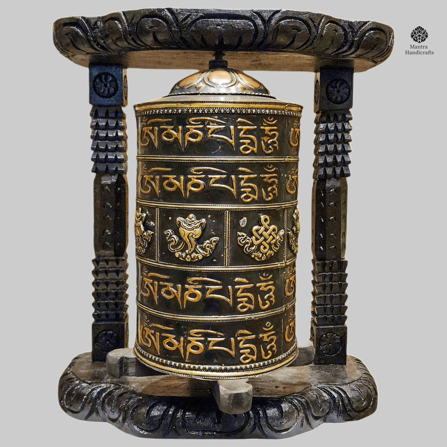 Buddhist Handmade Wall Prayer Wheel with Mantra & Ashtamangala