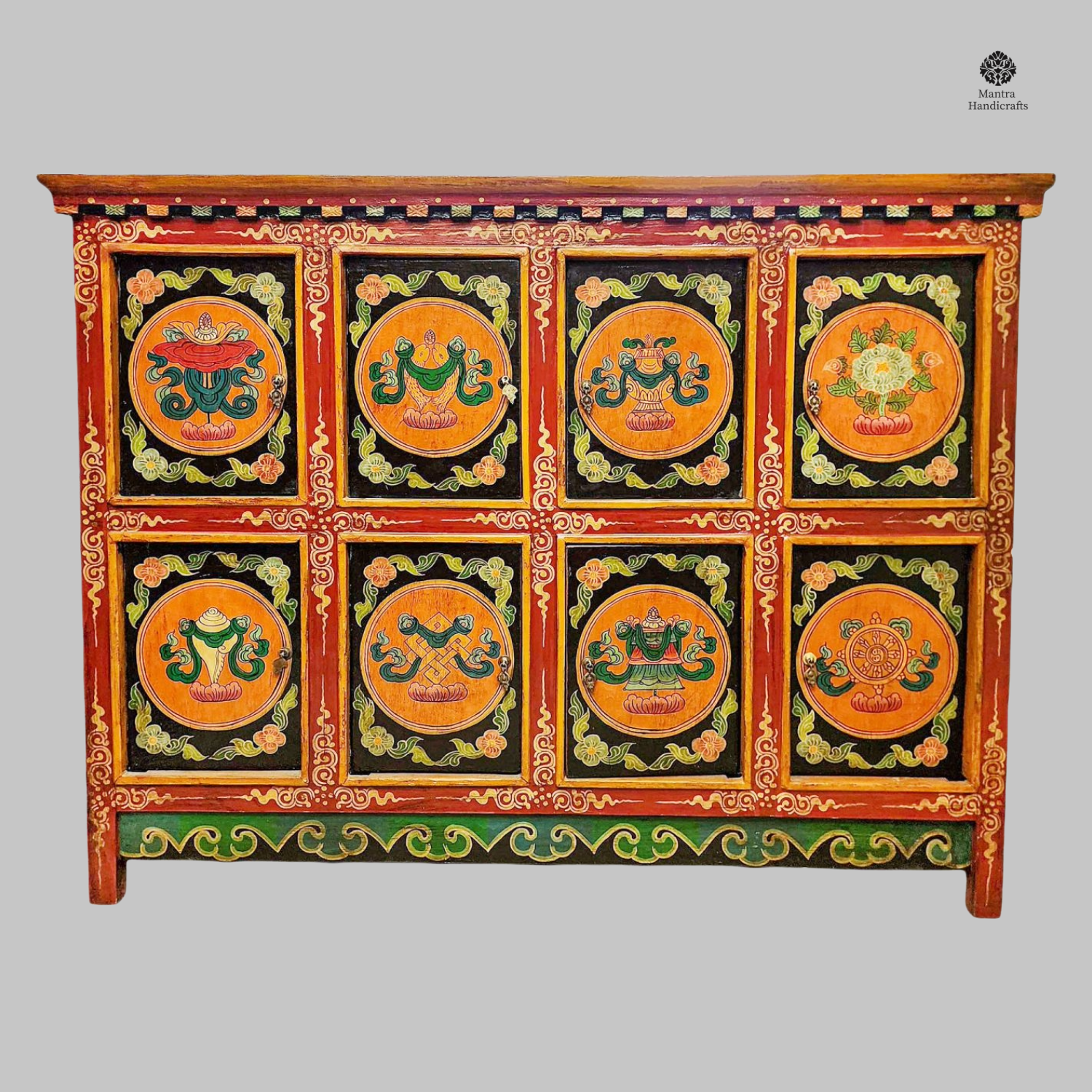 Tibetan Wooden Cabinet | Ashtamangala Design with Drawers