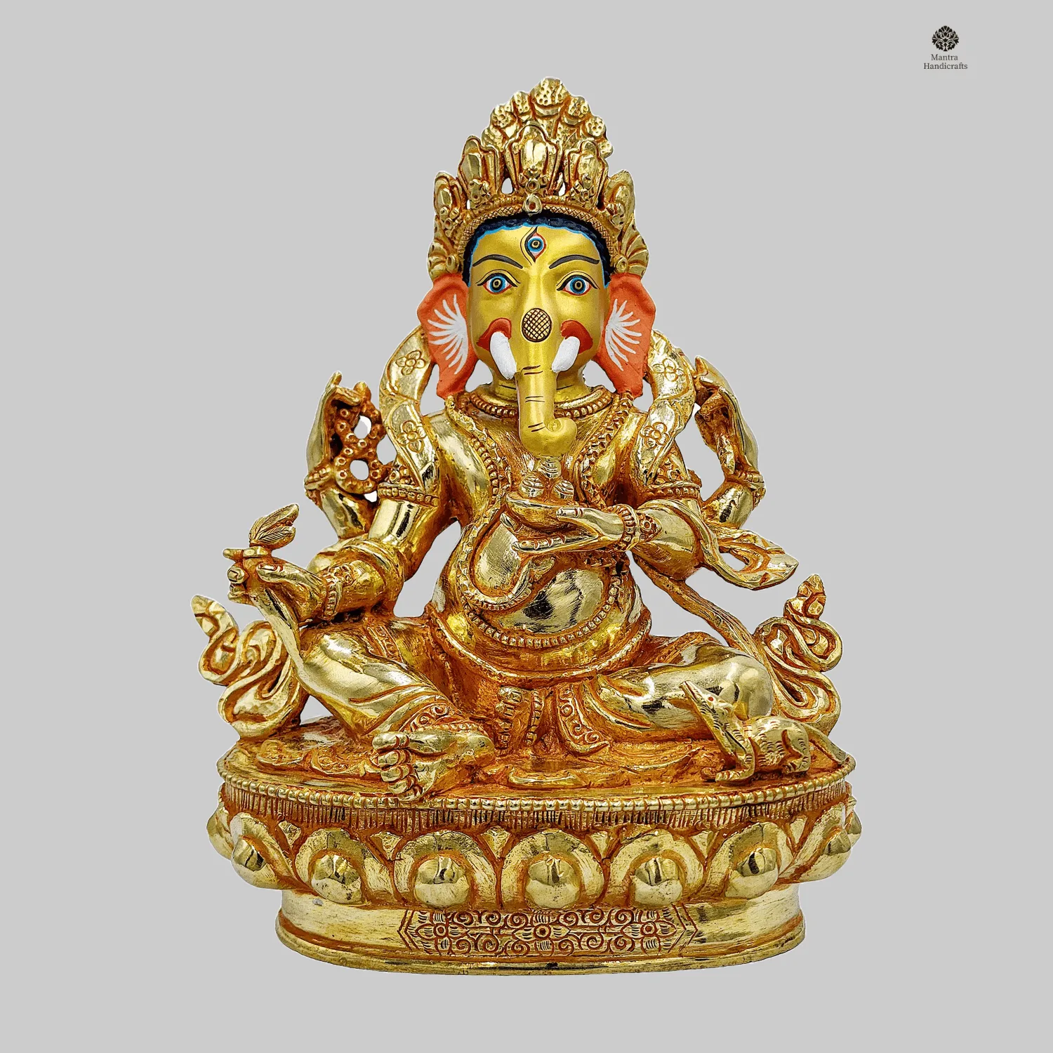 24K Gold Gilded Ganesh Statue | Handcrafted Hindu Elephant God Idol