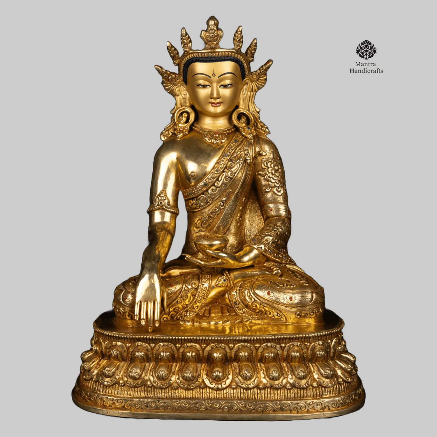 Shakyamuni Buddha Crowned | 24K Gold on Copper Statue