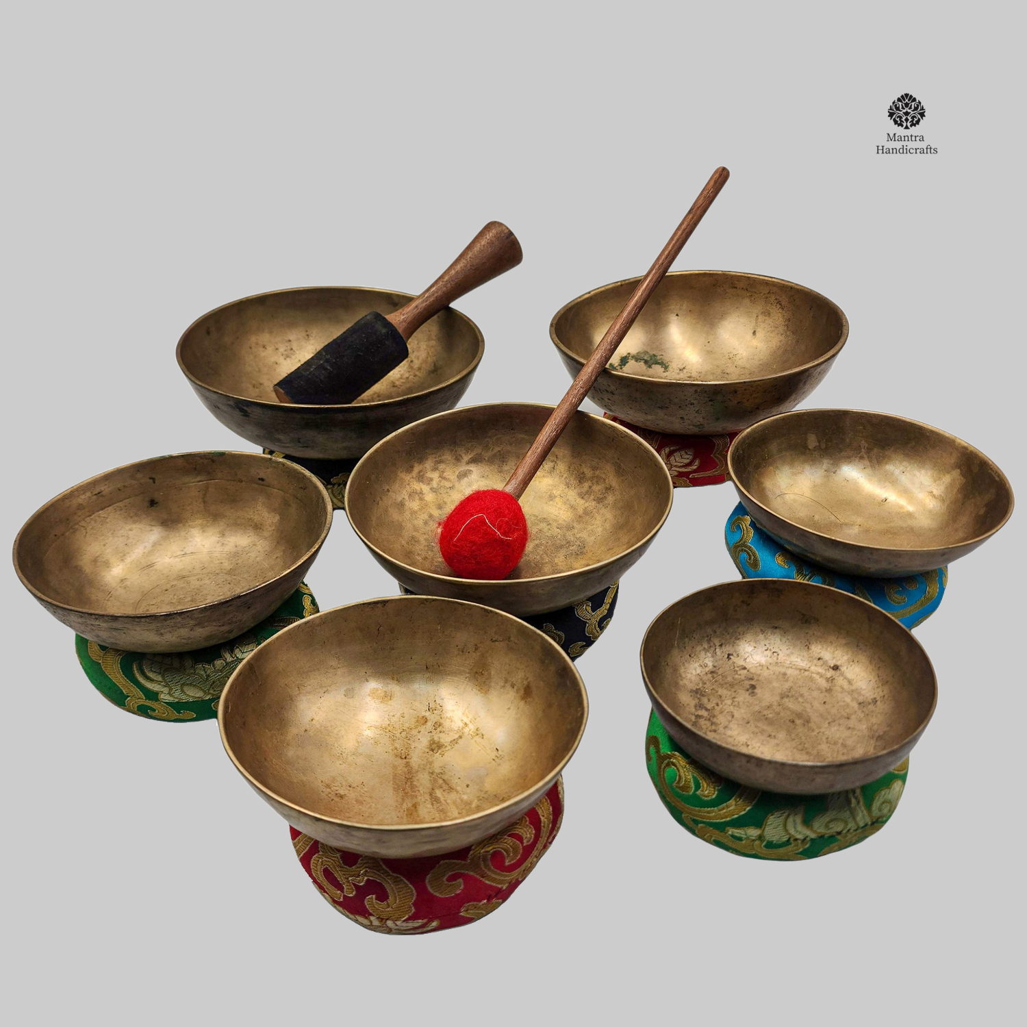 7 Chakra Bronze Singing Bowl Set | 15–28cm Manipuri Octave 4 | Rare Blissful Energy Tool with Accessories