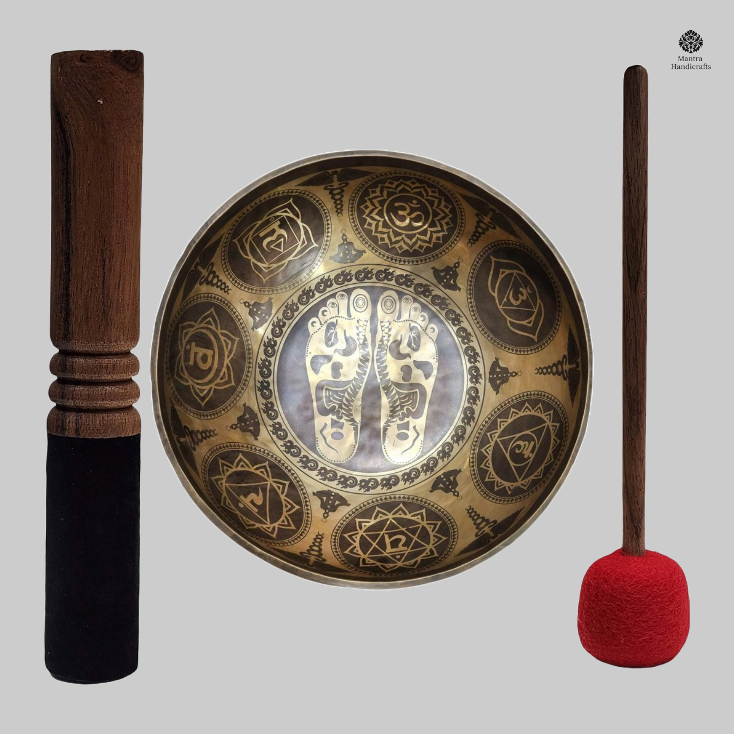 Jambati Buddha Foot Singing Bowl | Hand Beaten with Fine Etching & Accessories