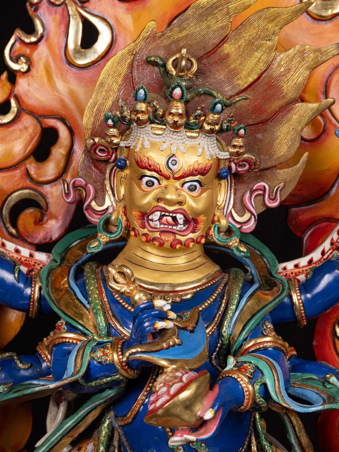 Six-Armed Mahakala Statue | Thangka Color Finish & 24K Gold Gilded