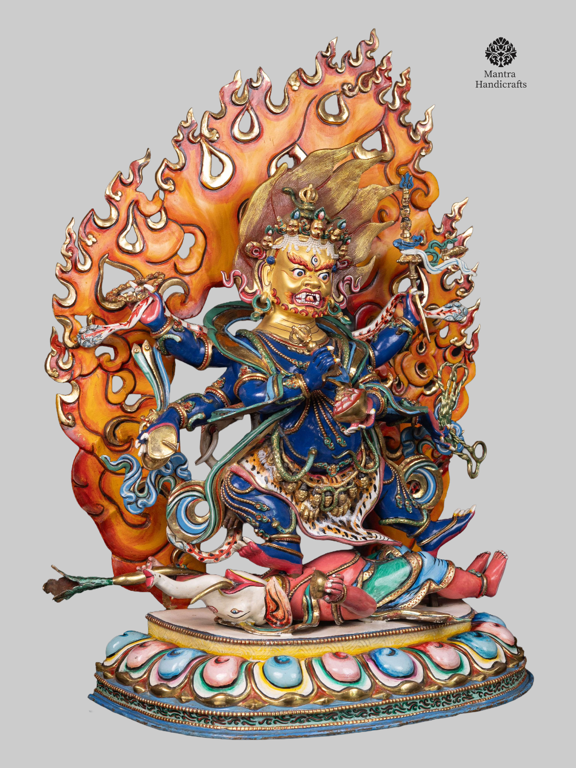 Six-Armed Mahakala Statue | Thangka Color Finish & 24K Gold Gilded
