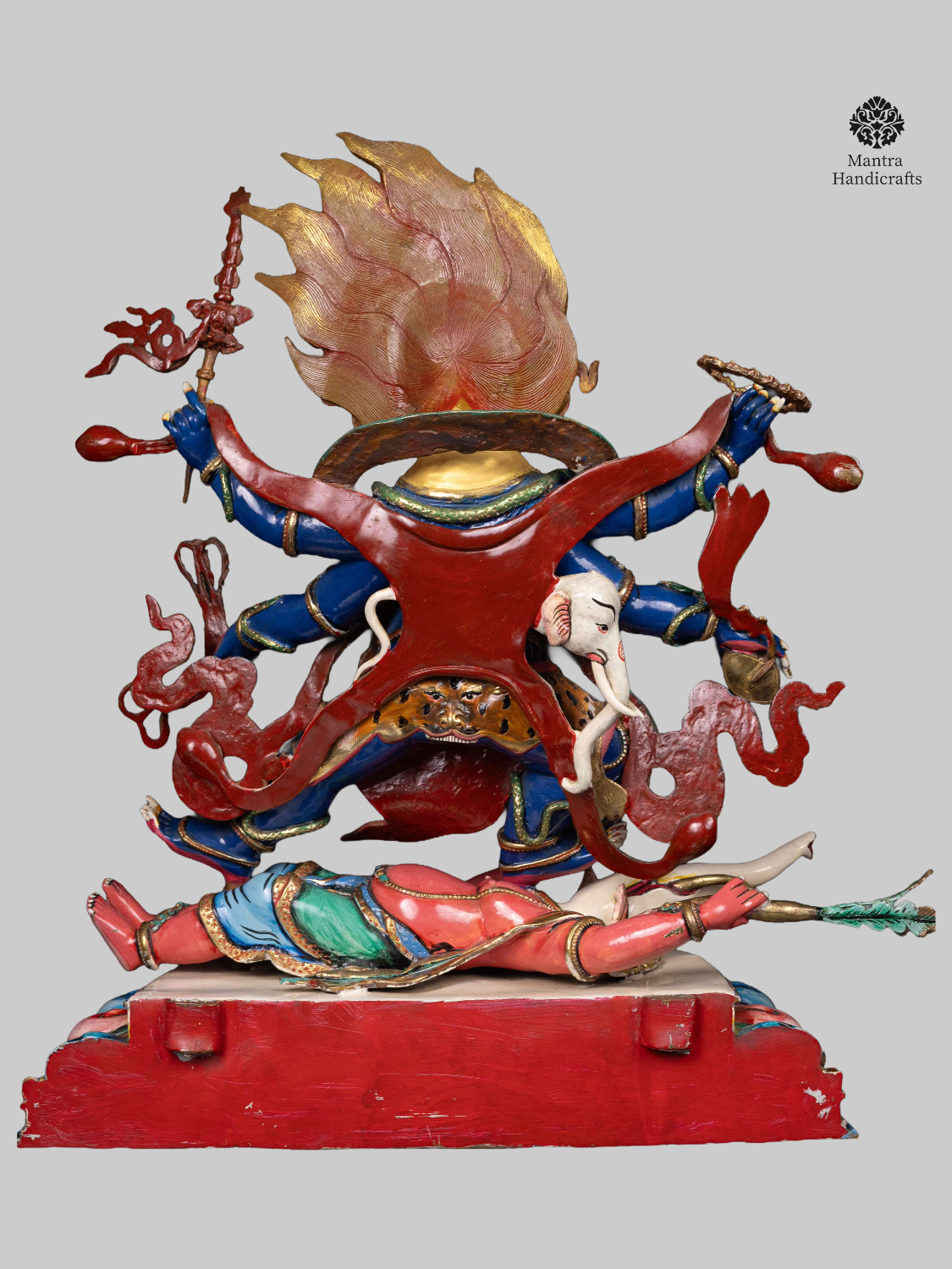 Six-Armed Mahakala Statue | Thangka Color Finish & 24K Gold Gilded