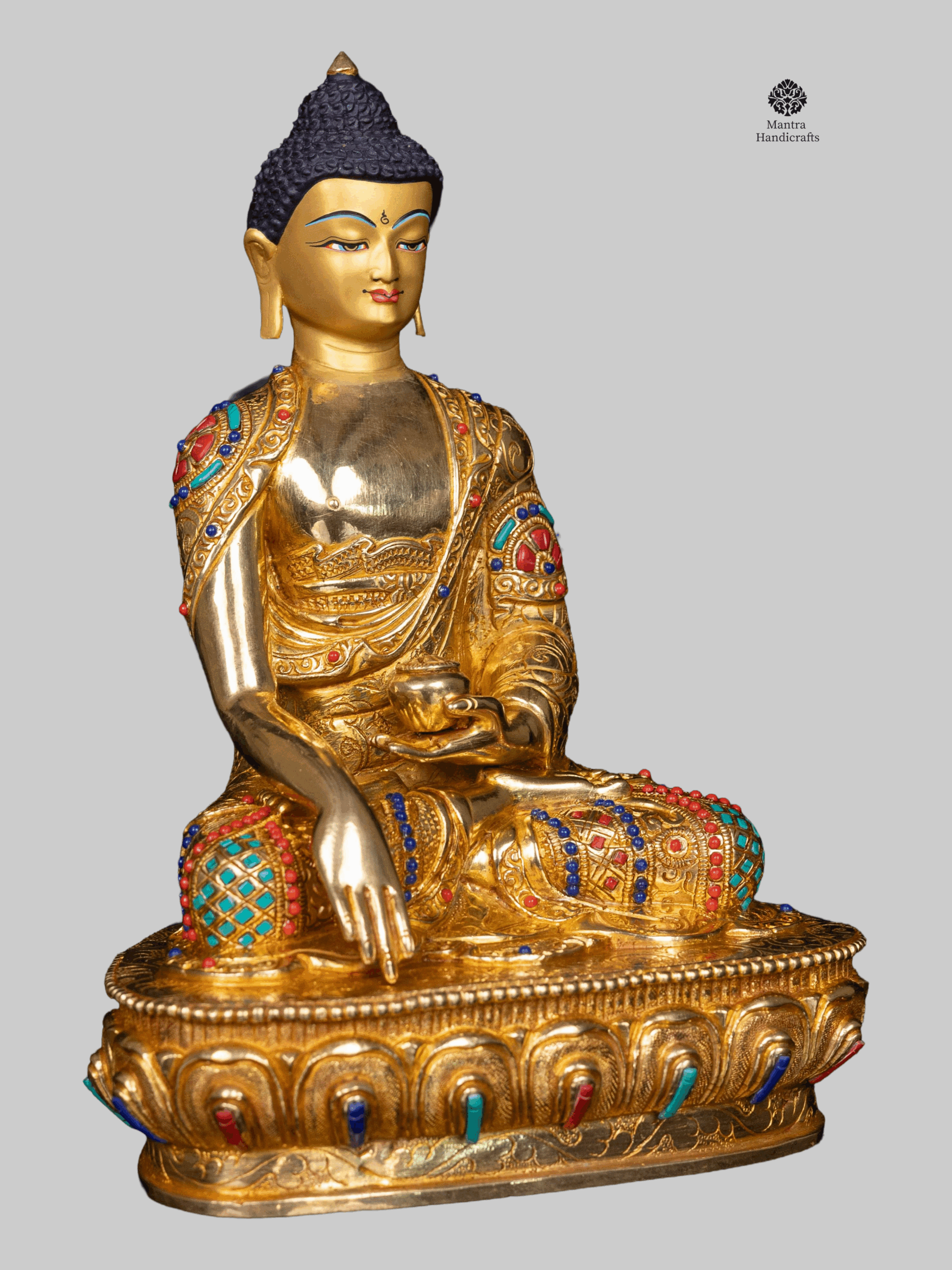Shakyamuni Buddha of Enlightenment | Gold & Stone Handmade Art
