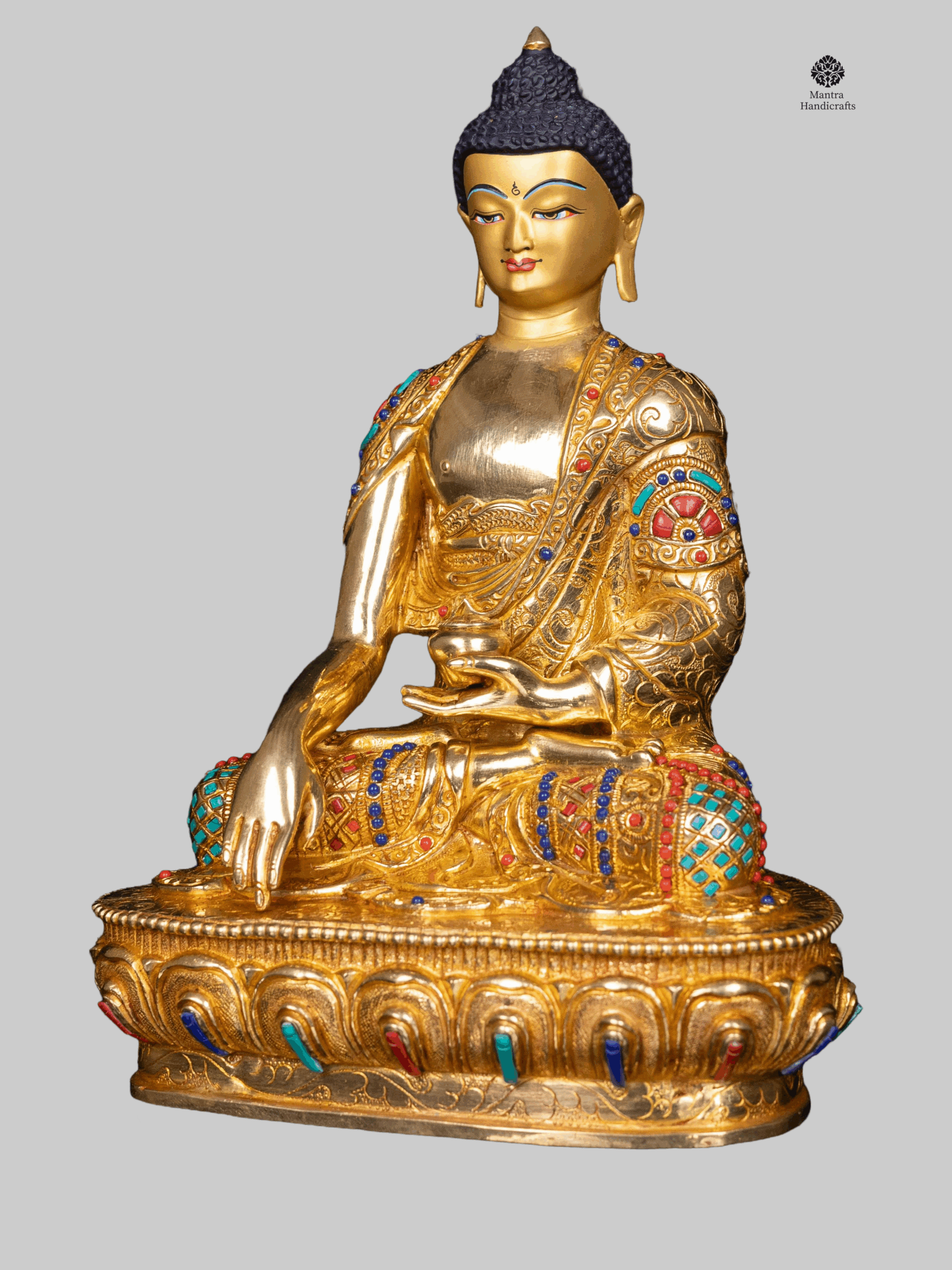 Shakyamuni Buddha of Enlightenment | Gold & Stone Handmade Art