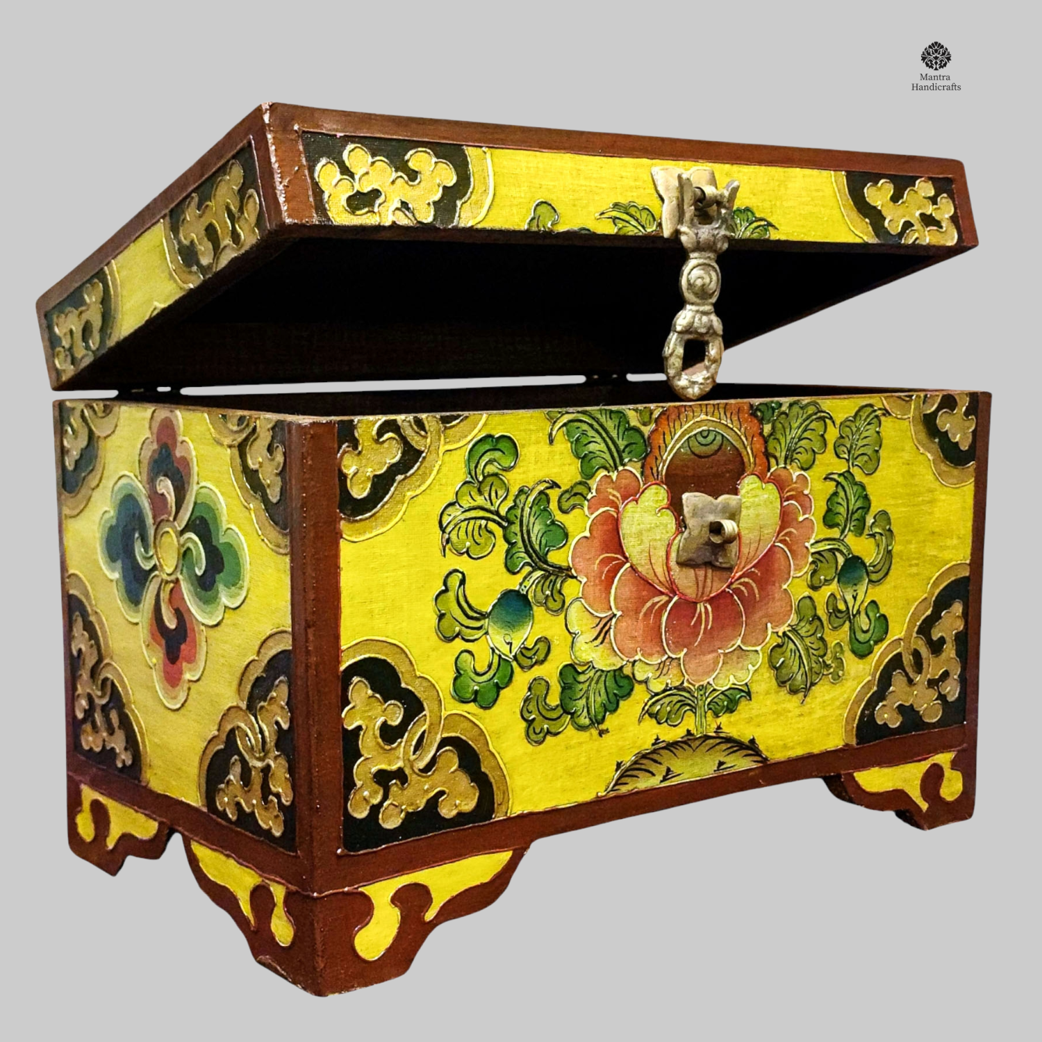 Tibetan Wooden Box | Handcrafted Lotus Design Art Box