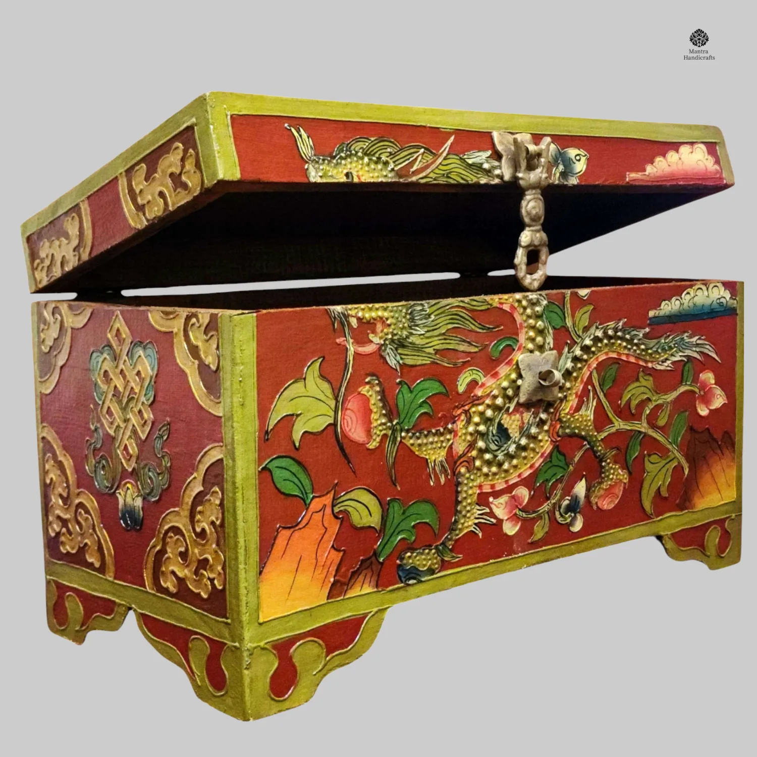 Tibetan Style Wooden Box | Dragon Design with Classic Colors