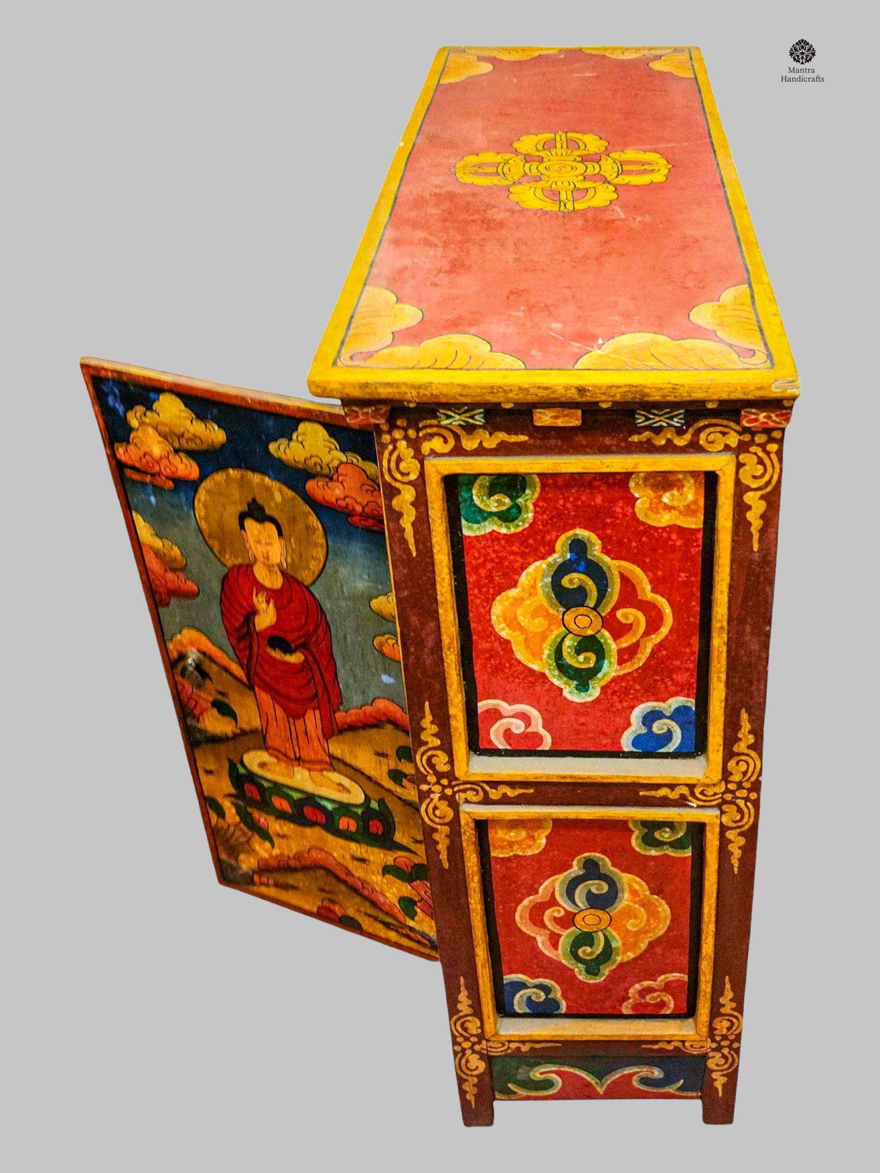 Tibetan Cabinet with Buddha | Hand-Painted Two-Door Shrine