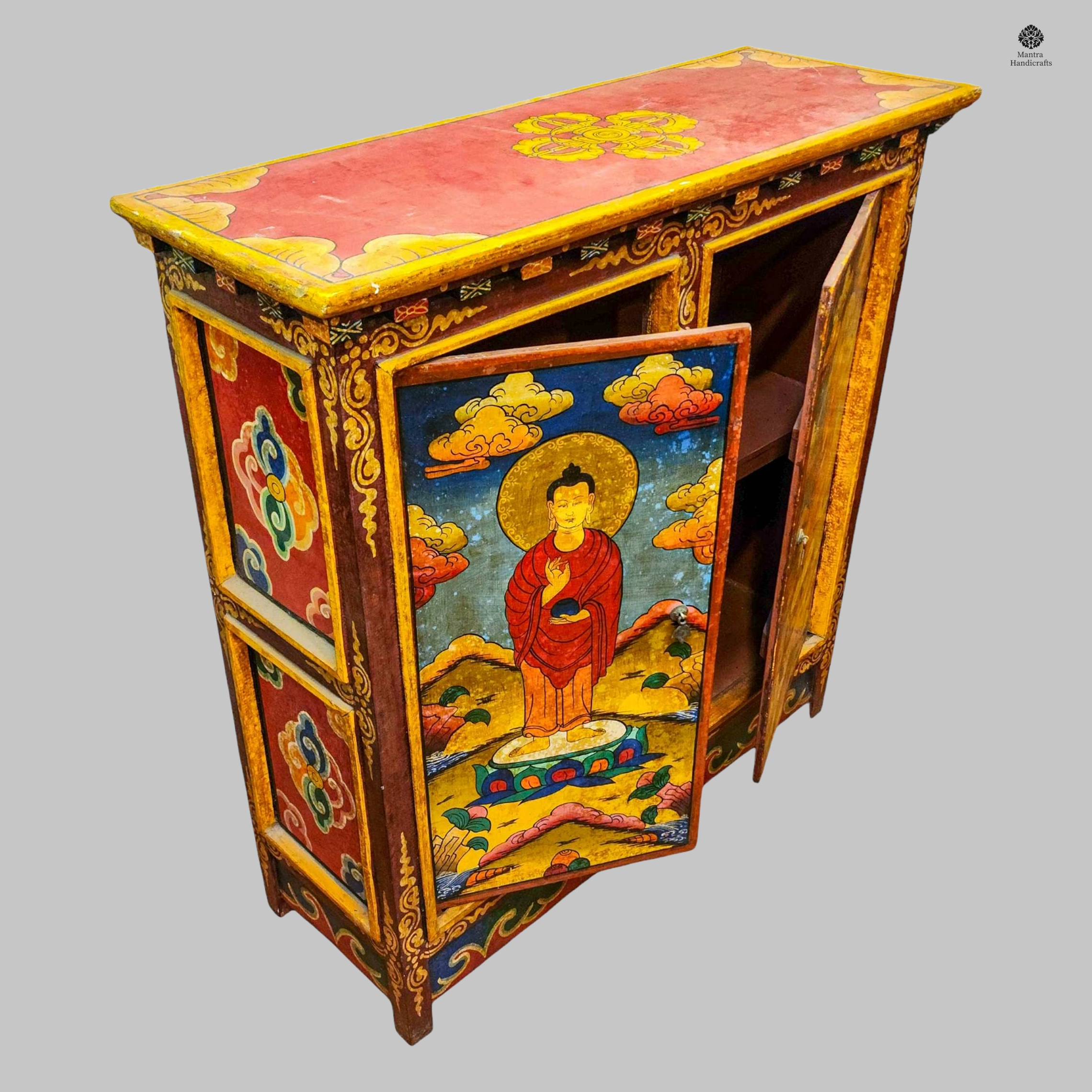 Tibetan Cabinet with Buddha | Hand-Painted Two-Door Shrine