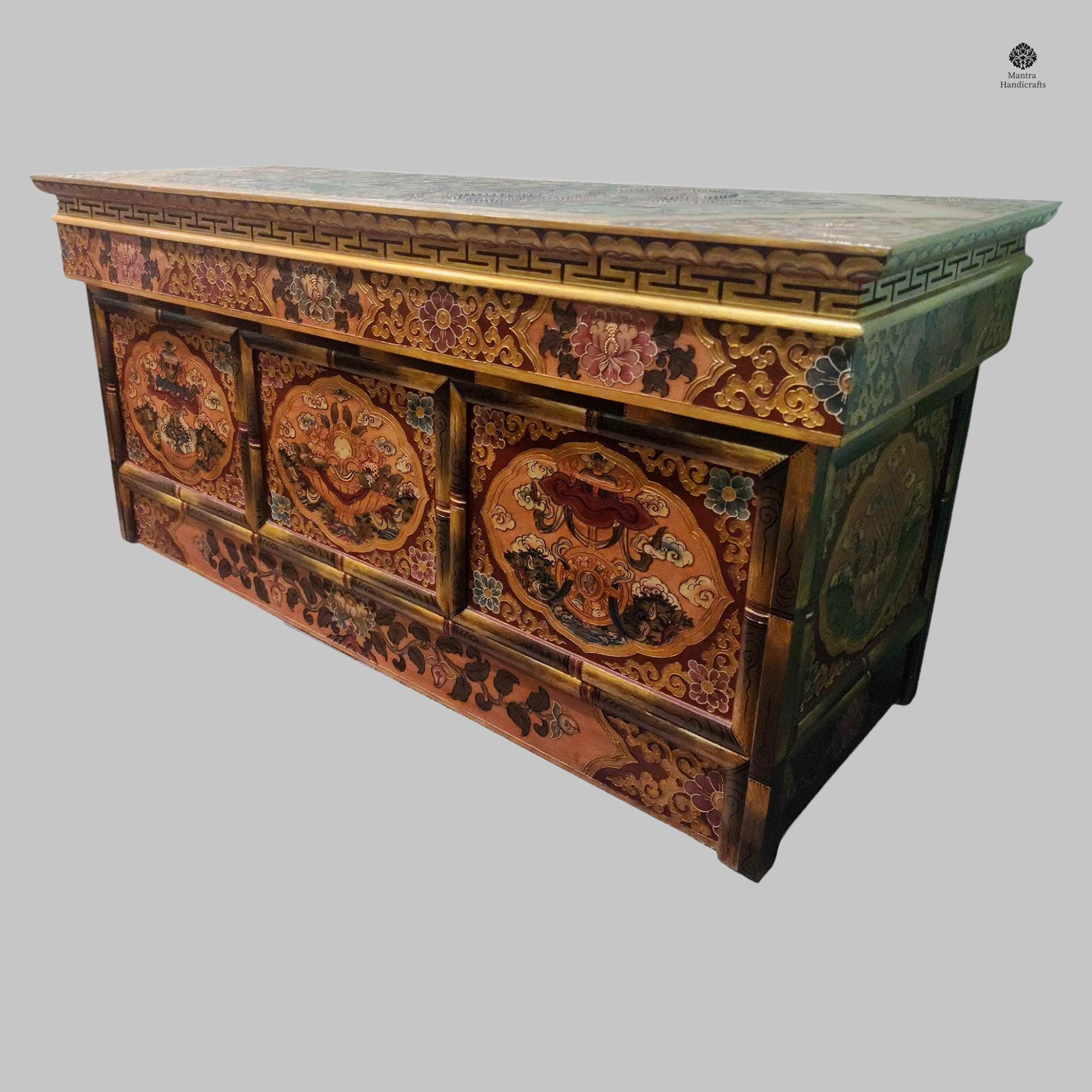 Tibetan Meditation Table | Large Hand-Painted Ashtamangala