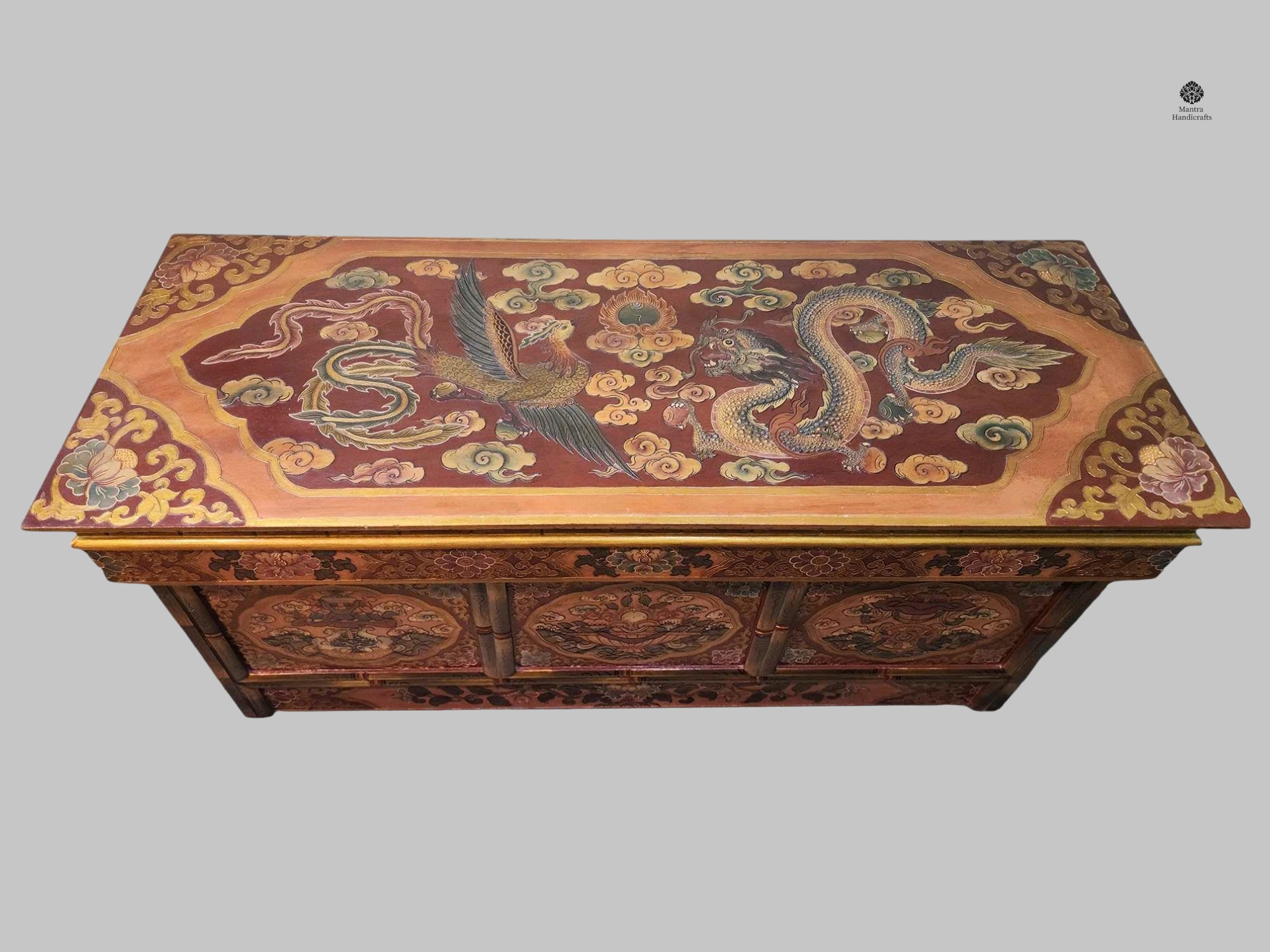 Tibetan Meditation Table | Large Hand-Painted Ashtamangala