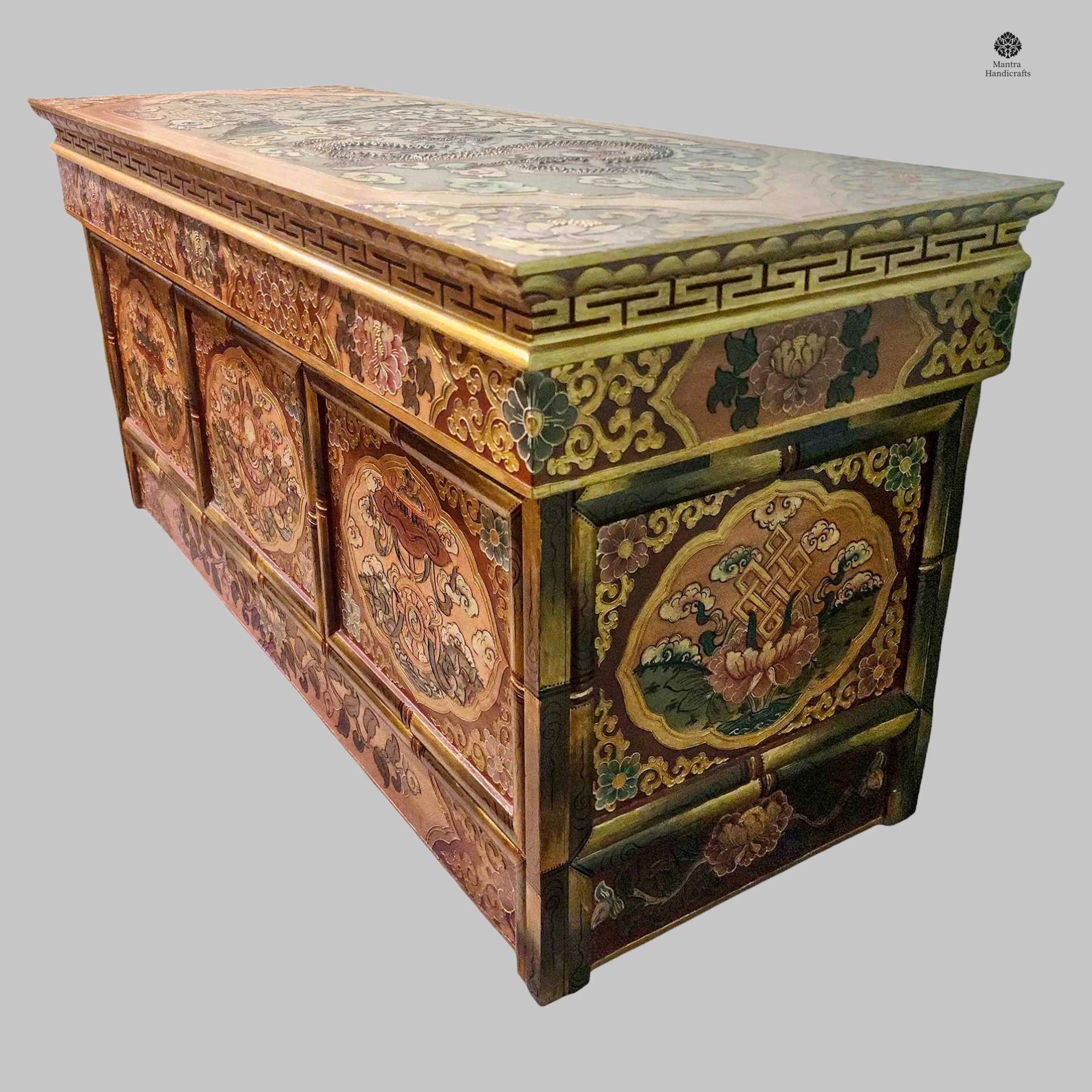 Tibetan Meditation Table | Large Hand-Painted Ashtamangala