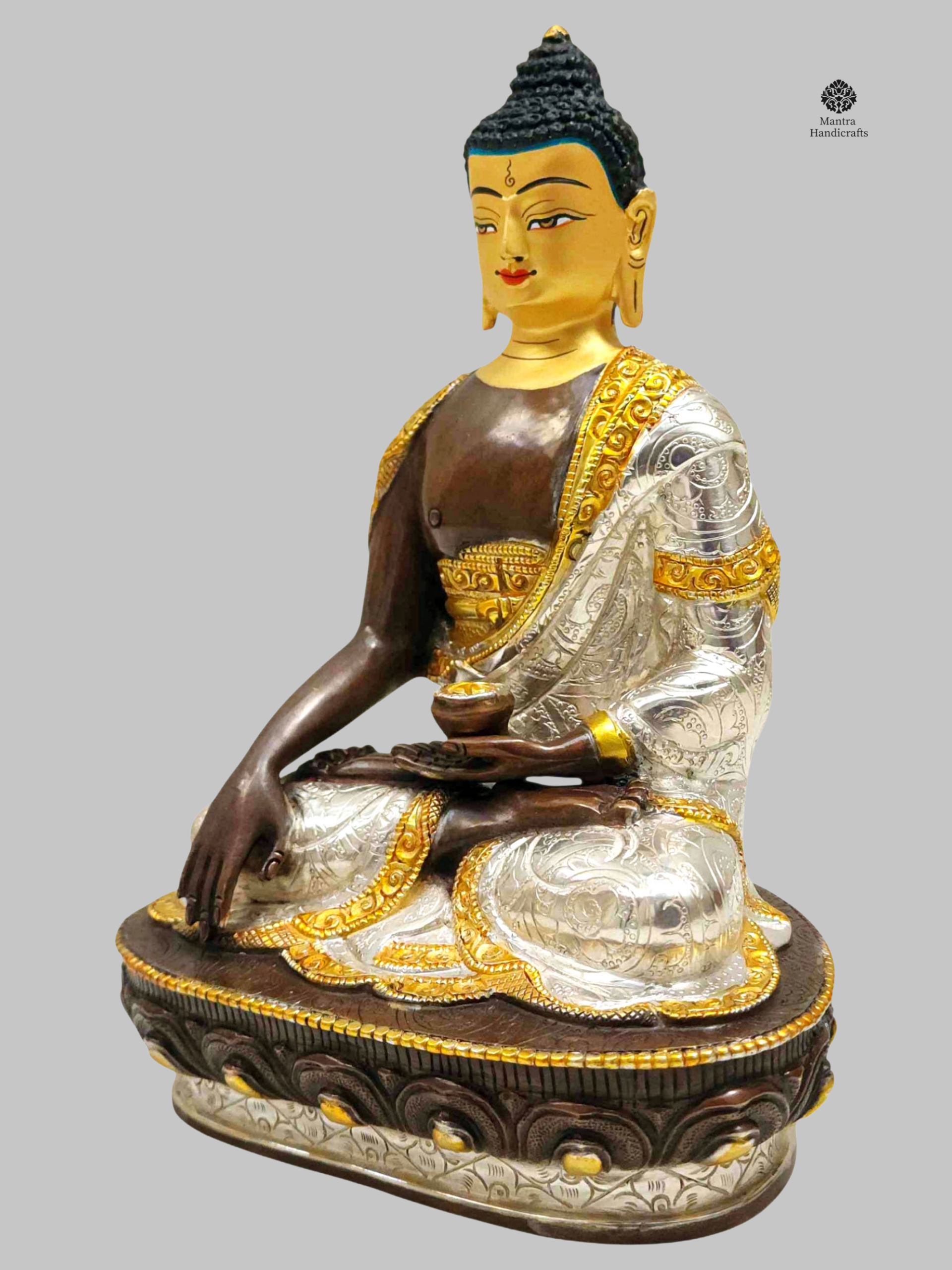 Shakyamuni Buddha Statue | Silver Oxidized & Gold 4 Shakyamuni Buddha Statue | Silver Oxidized & Gold