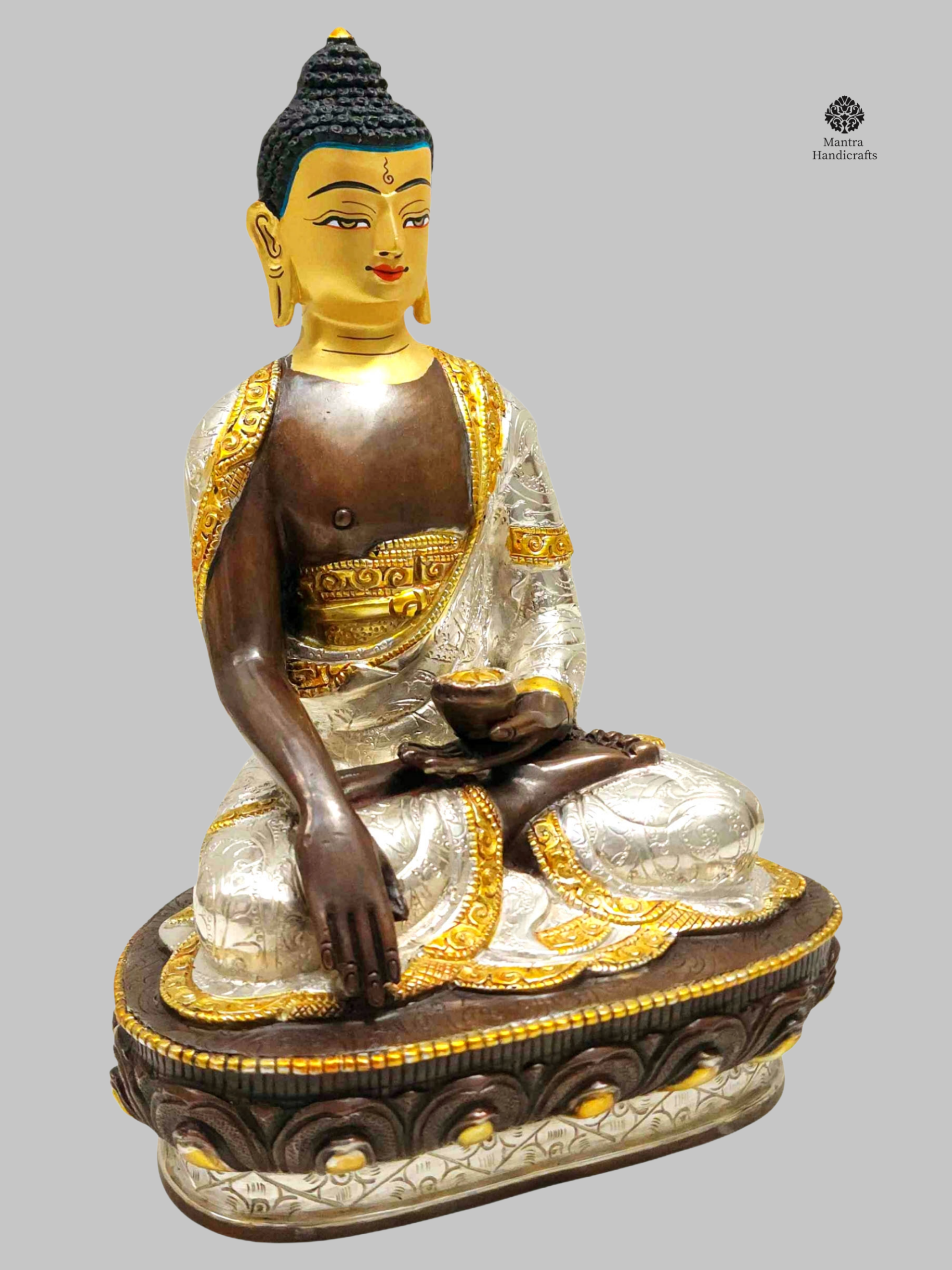 Shakyamuni Buddha Statue | Silver Oxidized & Gold 2 Shakyamuni Buddha Statue | Silver Oxidized & Gold