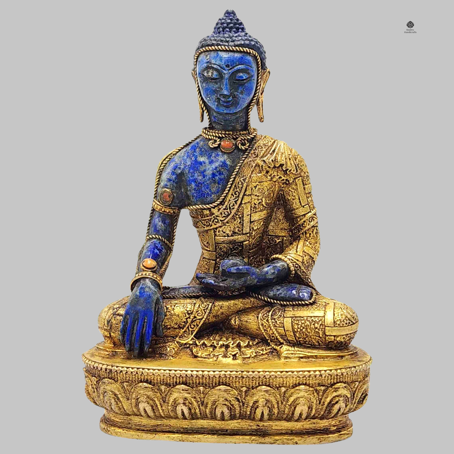 Shakyamuni Buddha Mini Statue | Lapis Stone & 24K Gold